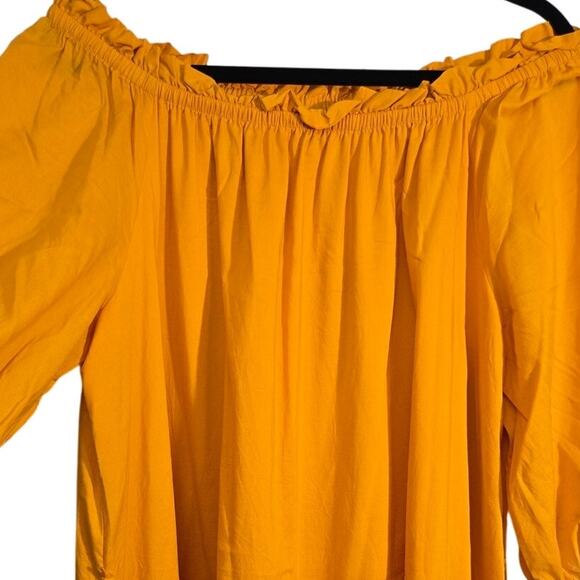 Ann Taylor Women's Large Yellow Off Shoulder Midi Dress Lined Puff Sleeve - Picture 4 of 12
